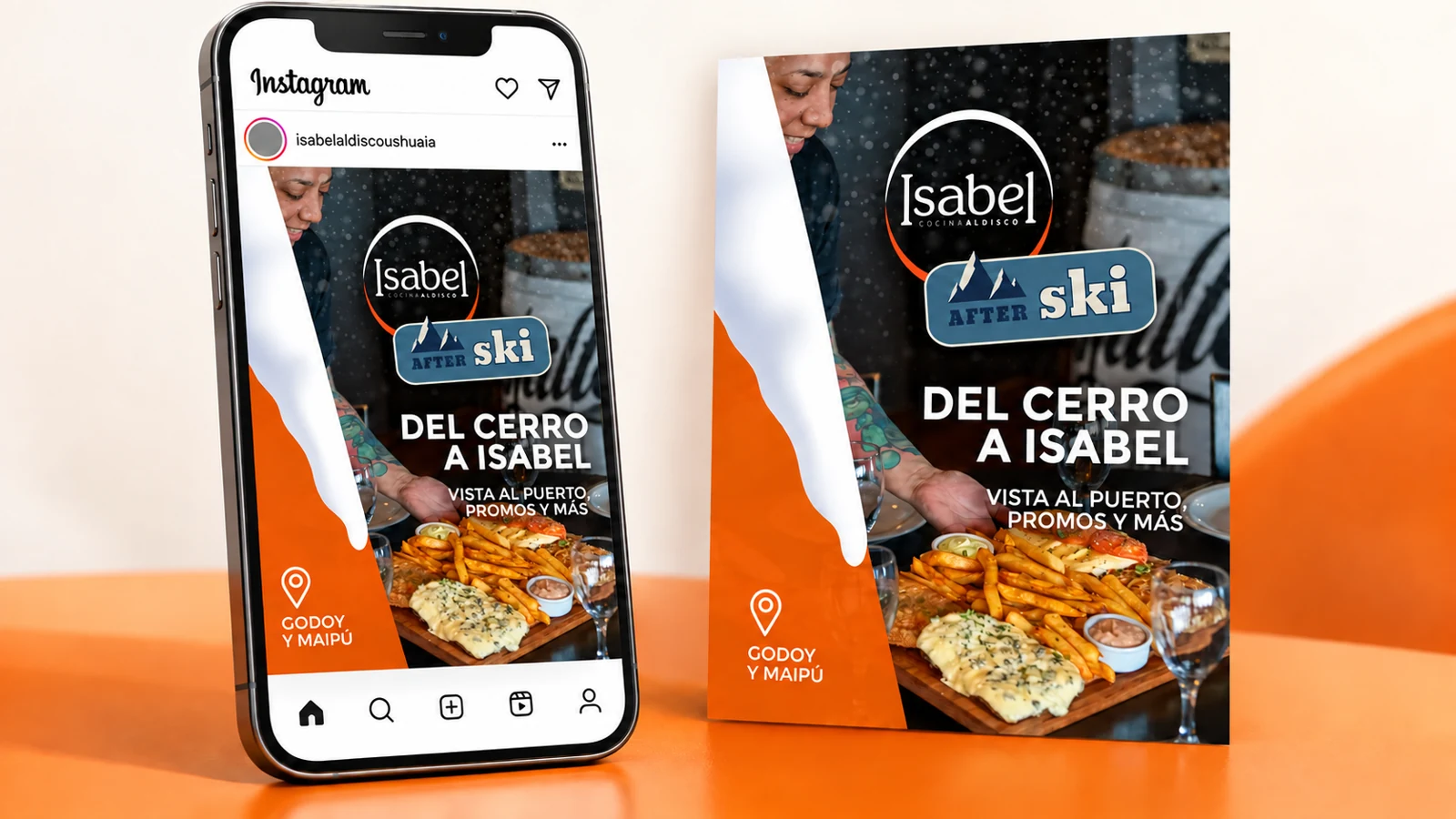 Pieza de redes sociales de Isabel Cocina al Disco Ushuaia presentada en un mockup de Instagram