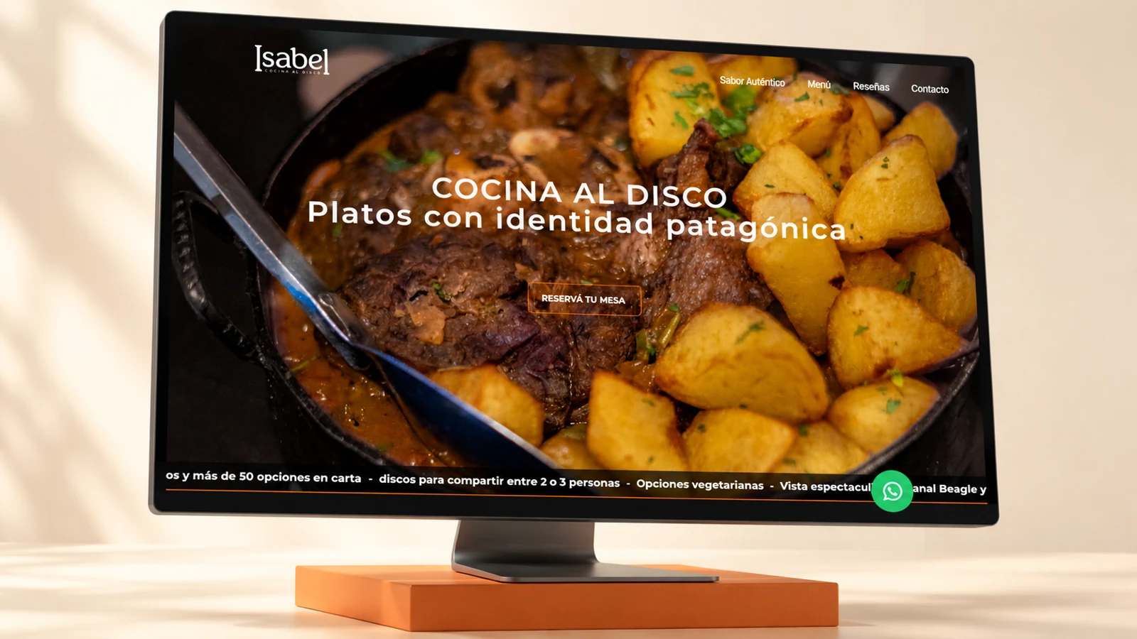 Mockup 3D del sitio web de Isabel Cocina al Disco Ushuaia desarrollado por Dale Click