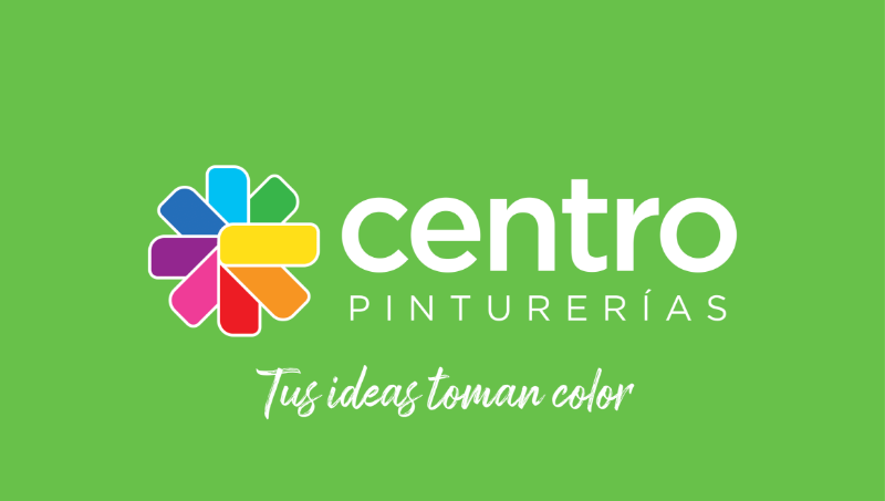 Logotipo de Centro Pinturerías: isotipo multicolor y marca sobre verde