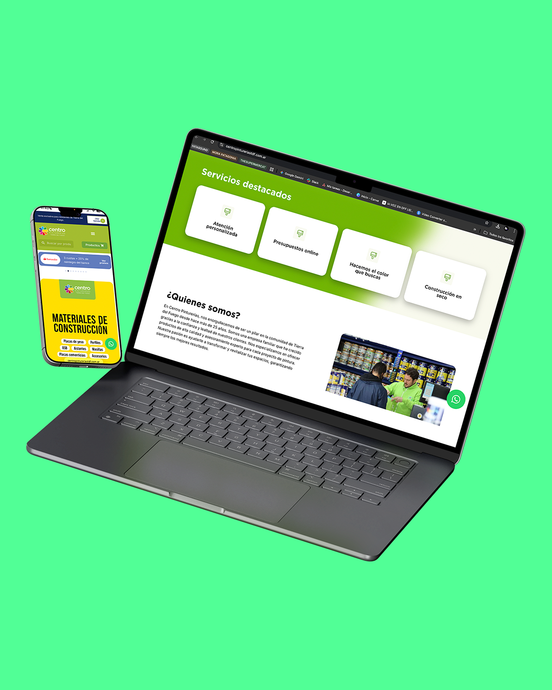 Sitio web de Centro Pinturerías en notebook y teléfono, vista adaptable