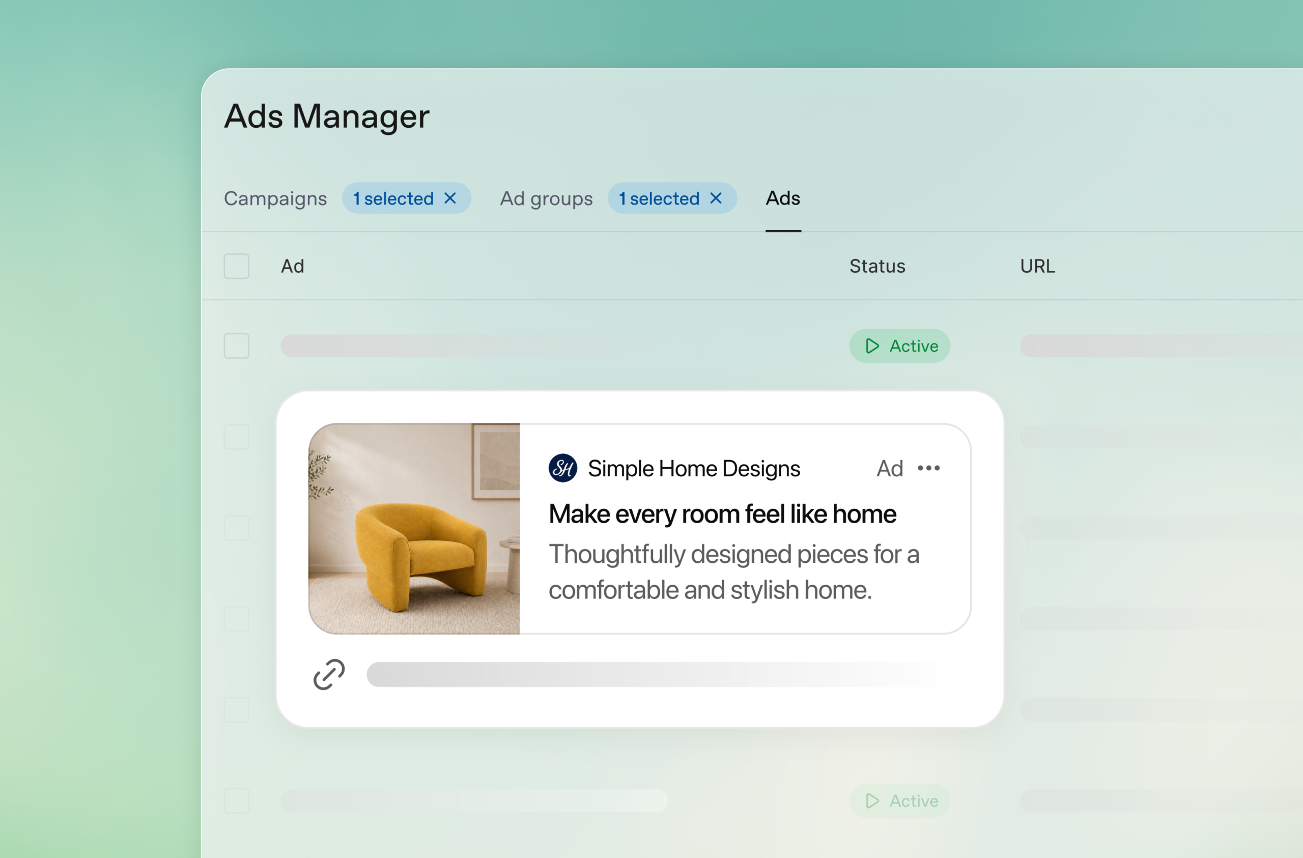 Vista ilustrativa oficial del gestor de anuncios ChatGPT Ads Manager con pieza publicitaria